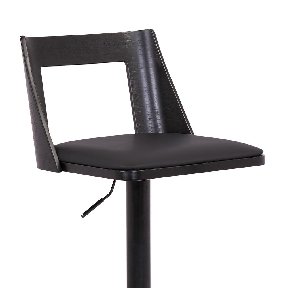 42" Black Faux Leather And Iron Swivel Adjustable Height Bar Chair. Picture 6