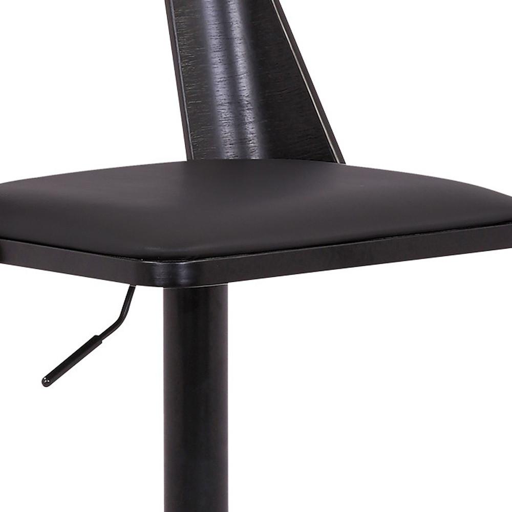 42" Black Faux Leather And Iron Swivel Adjustable Height Bar Chair. Picture 8