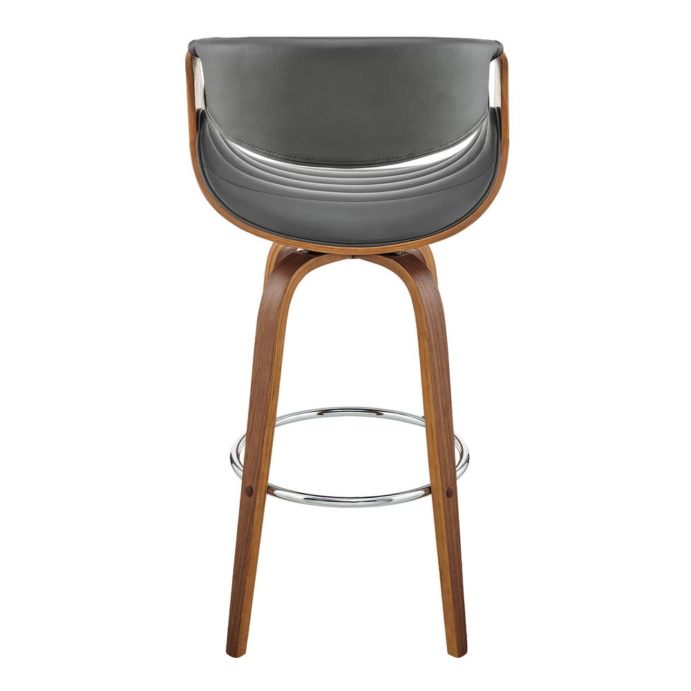 30" Grey Faux Leather and Walnut Wood Retro Chic Bar Stool. Picture 5
