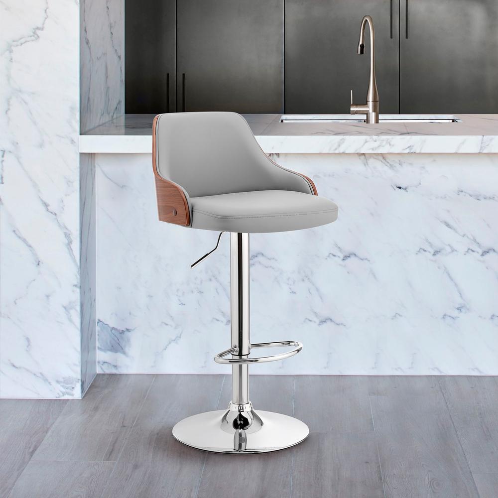 Gray Faux Leather Adjustable Modern Bar Stool. Picture 9