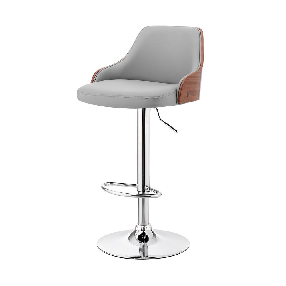 Gray Faux Leather Adjustable Modern Bar Stool. Picture 8