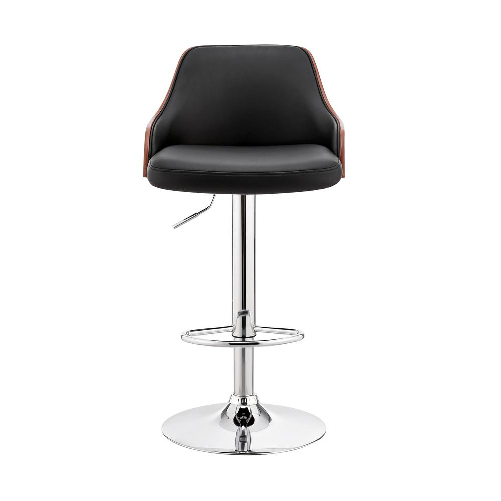 Black Faux Leather Adjustable Modern Bar Stool. Picture 2