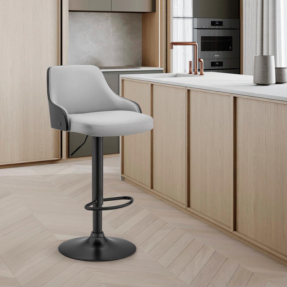 Gray Faux Leather Black Base Adjustable Modern Bar Stool. Picture 9