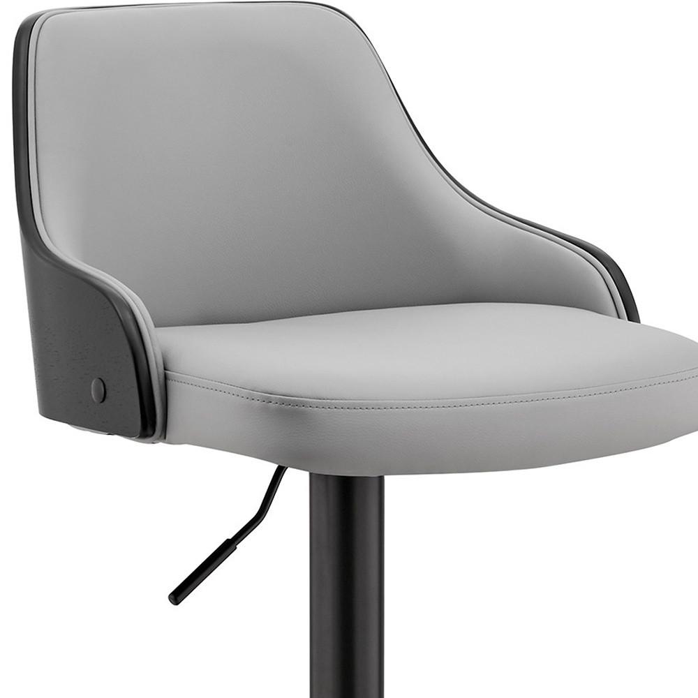 Gray Faux Leather Black Base Adjustable Modern Bar Stool. Picture 8