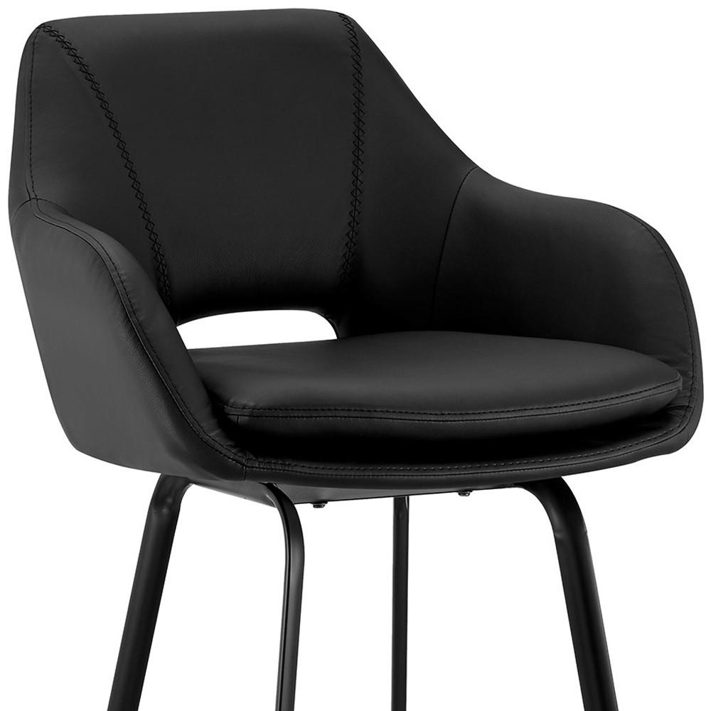 30" Black on Black Faux Leather Comfy Swivel Bar Stool. Picture 7