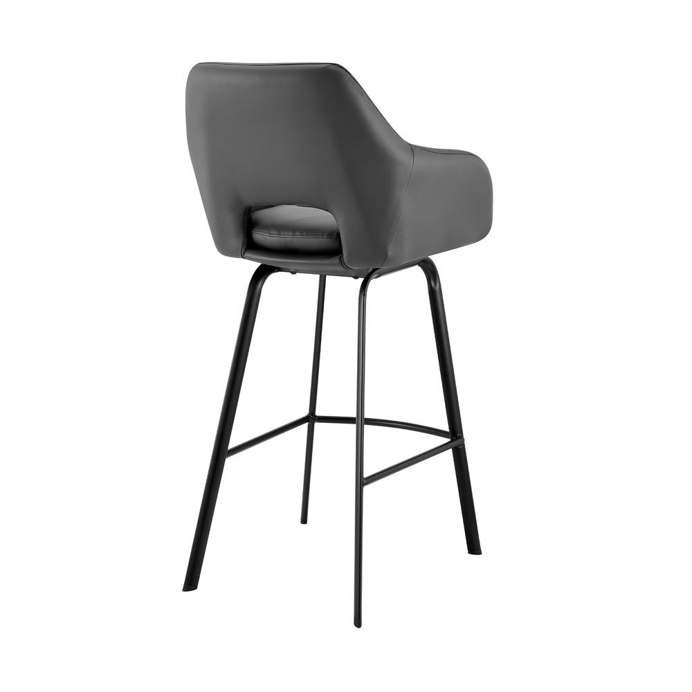 30" Gray on Black Faux Leather Comfy Swivel Bar Stool. Picture 4