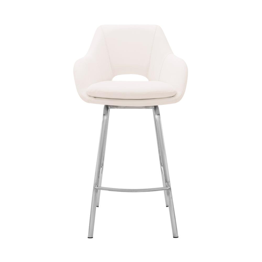 30" White Faux Leather and Stainless Steel Bar Stool. Picture 2