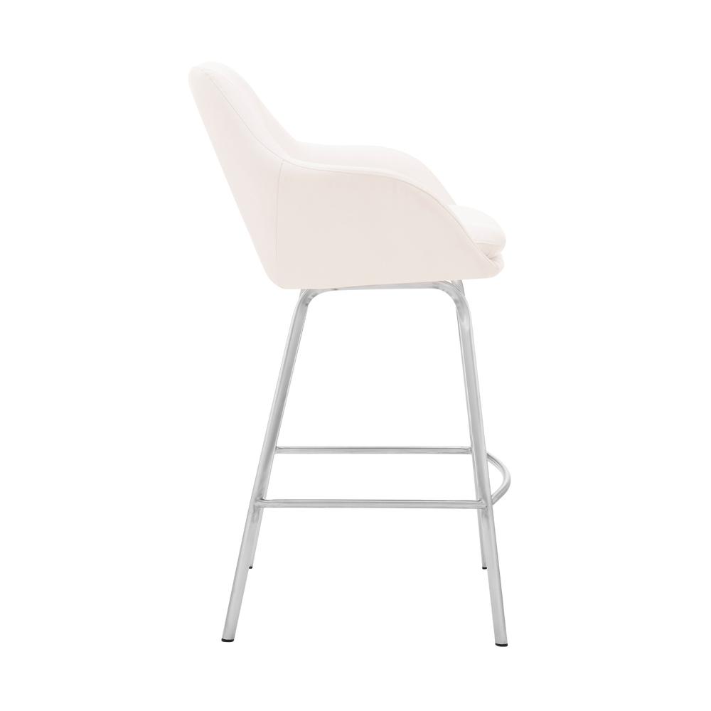 30" White Faux Leather and Stainless Steel Bar Stool. Picture 3