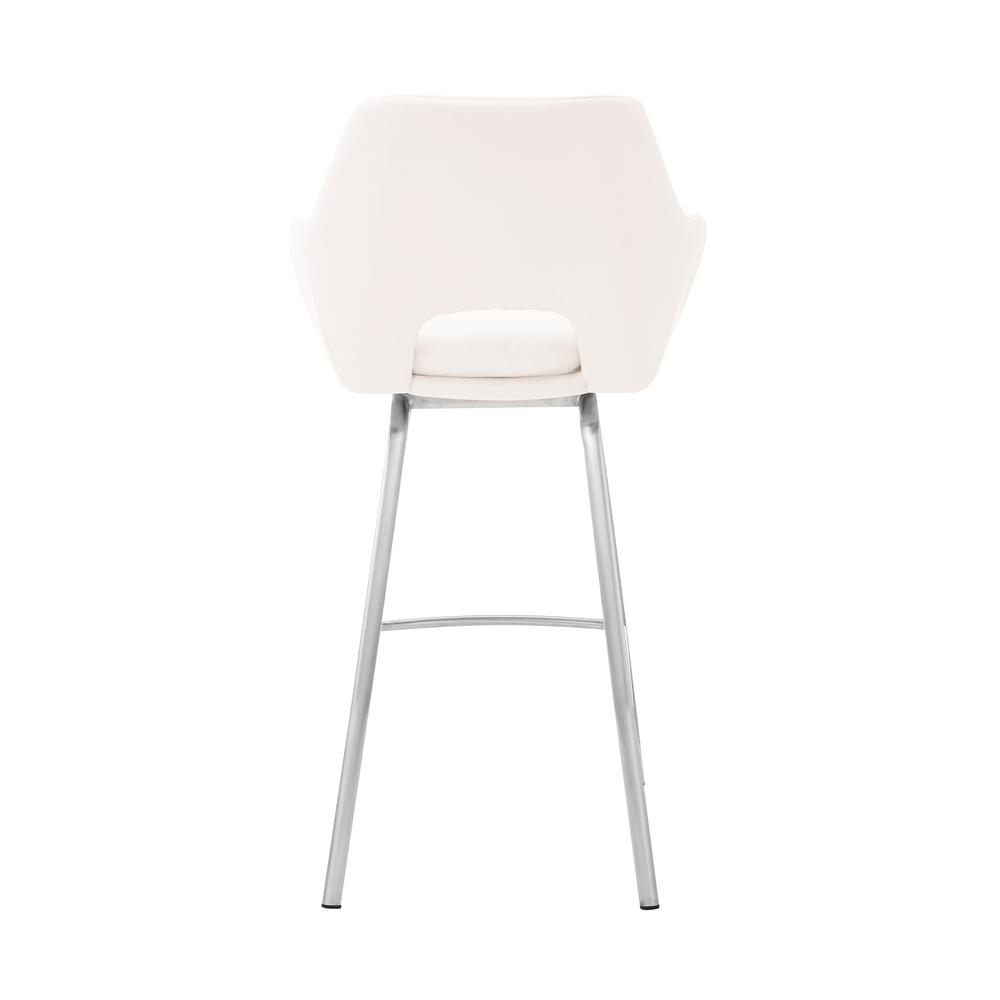 30" White Faux Leather and Stainless Steel Bar Stool. Picture 5