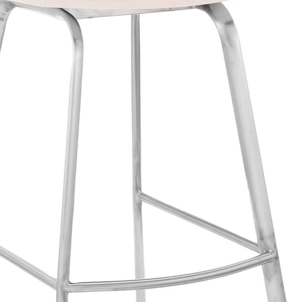 30" White Faux Leather and Stainless Steel Bar Stool. Picture 6