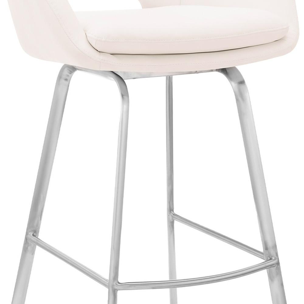 30" White Faux Leather and Stainless Steel Bar Stool. Picture 7