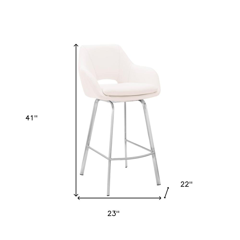 30" White Faux Leather and Stainless Steel Bar Stool. Picture 9