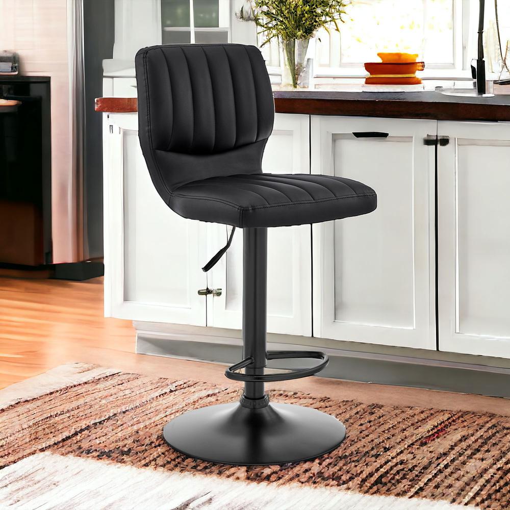 Black Faux Leather Textured Adjustable Bar Stool. Picture 1