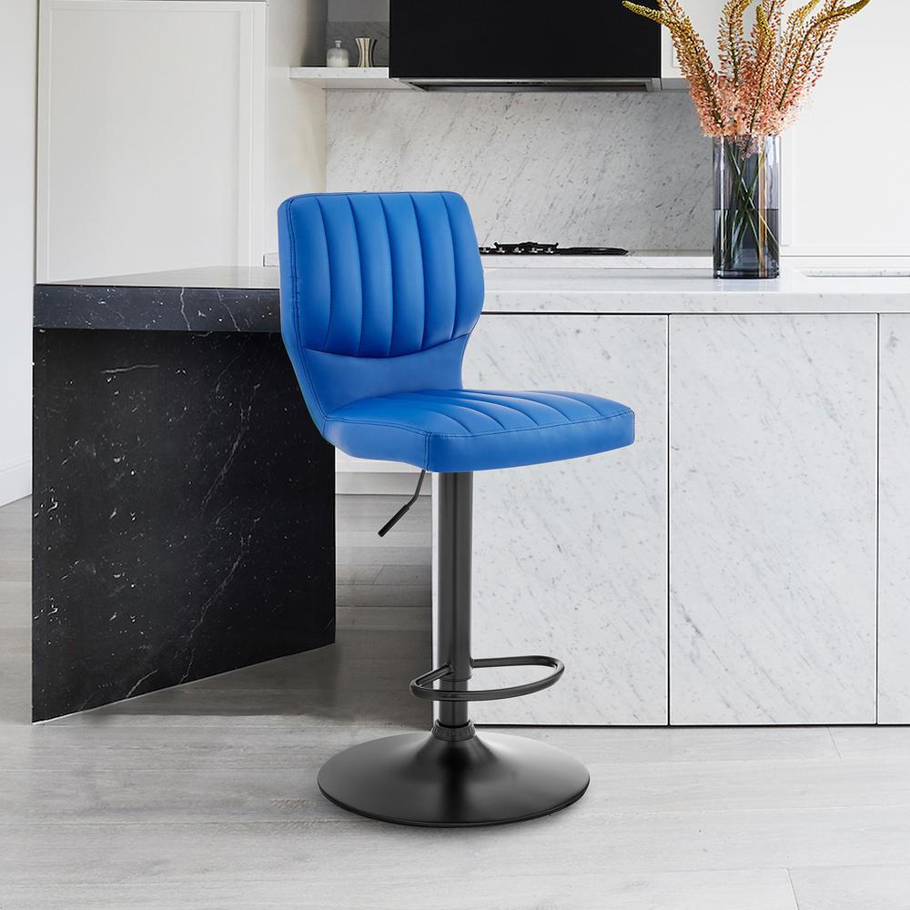 Blue Faux Leather Textured Adjustable Bar Stool. Picture 9