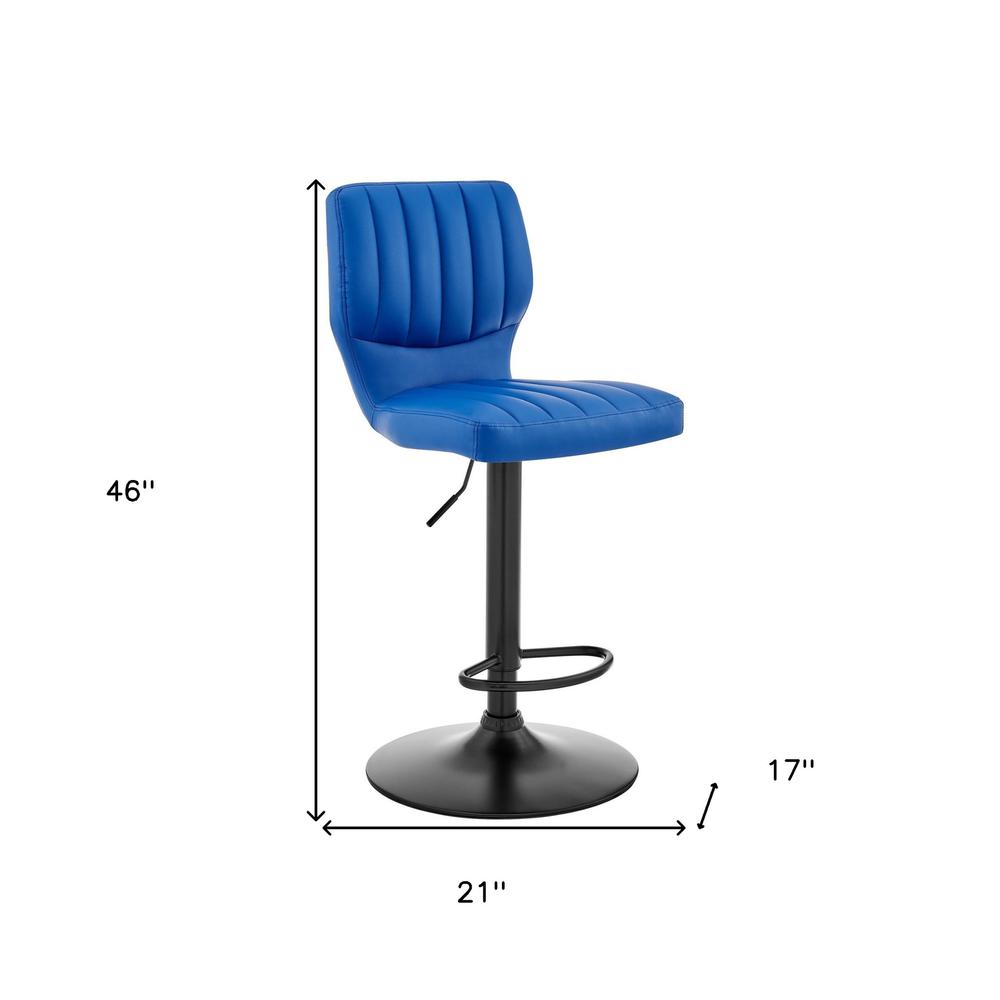Blue Faux Leather Textured Adjustable Bar Stool. Picture 4