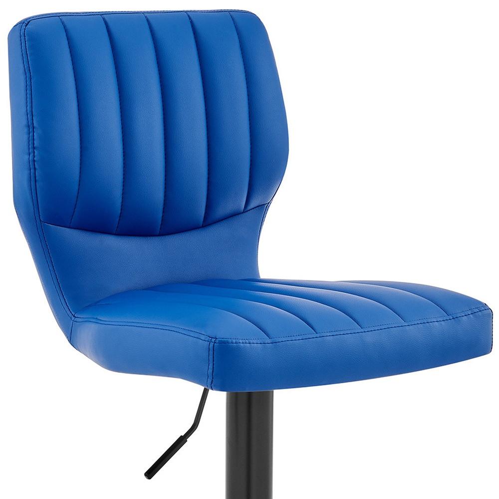 Blue Faux Leather Textured Adjustable Bar Stool. Picture 2