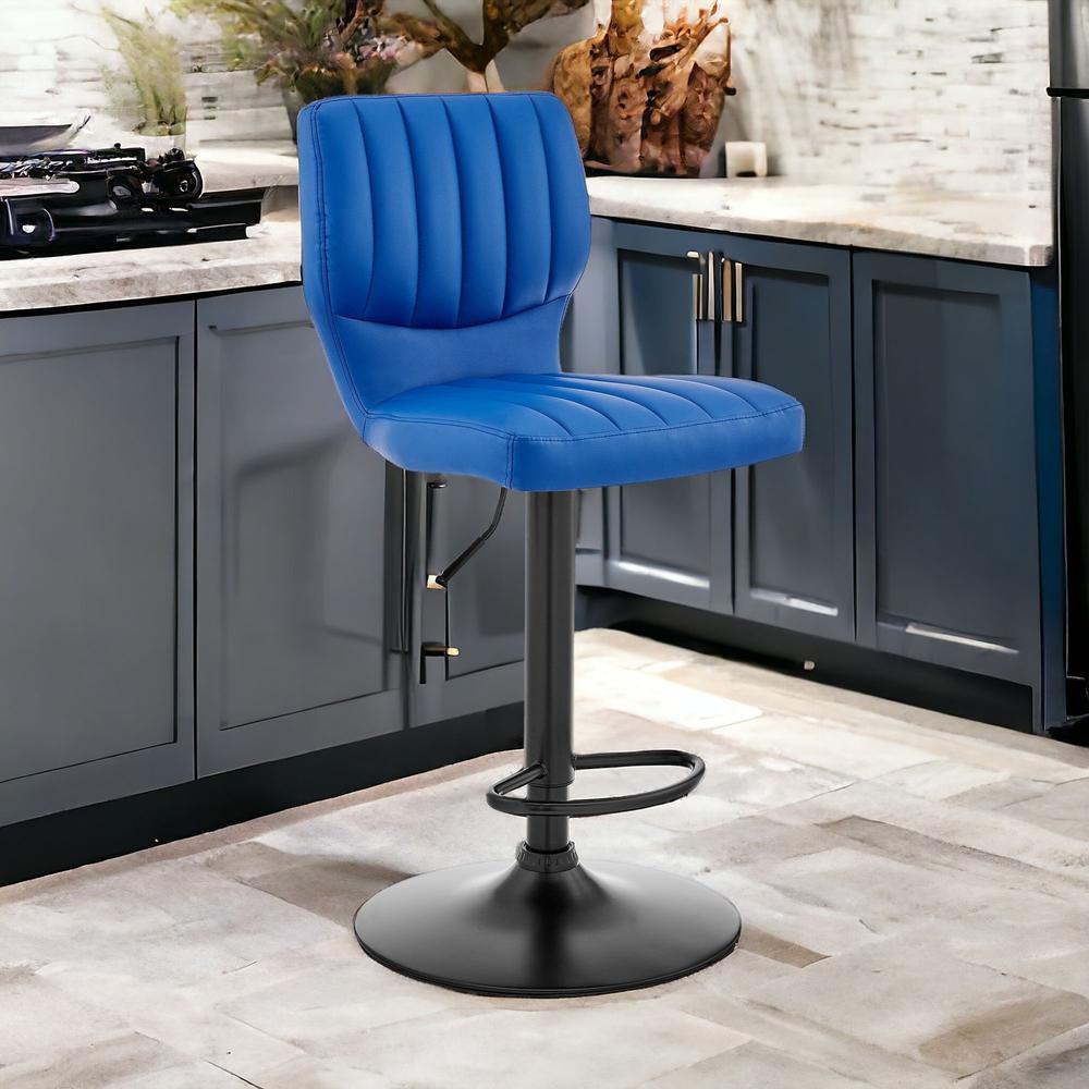 Blue Faux Leather Textured Adjustable Bar Stool. Picture 1