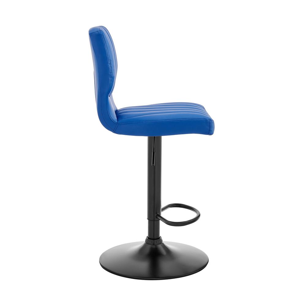 Blue Faux Leather Textured Adjustable Bar Stool. Picture 6