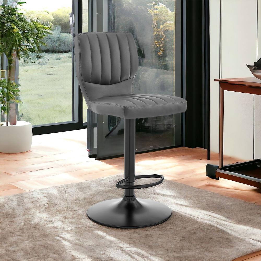 Gray Faux Leather Textured Adjustable Bar Stool. Picture 1