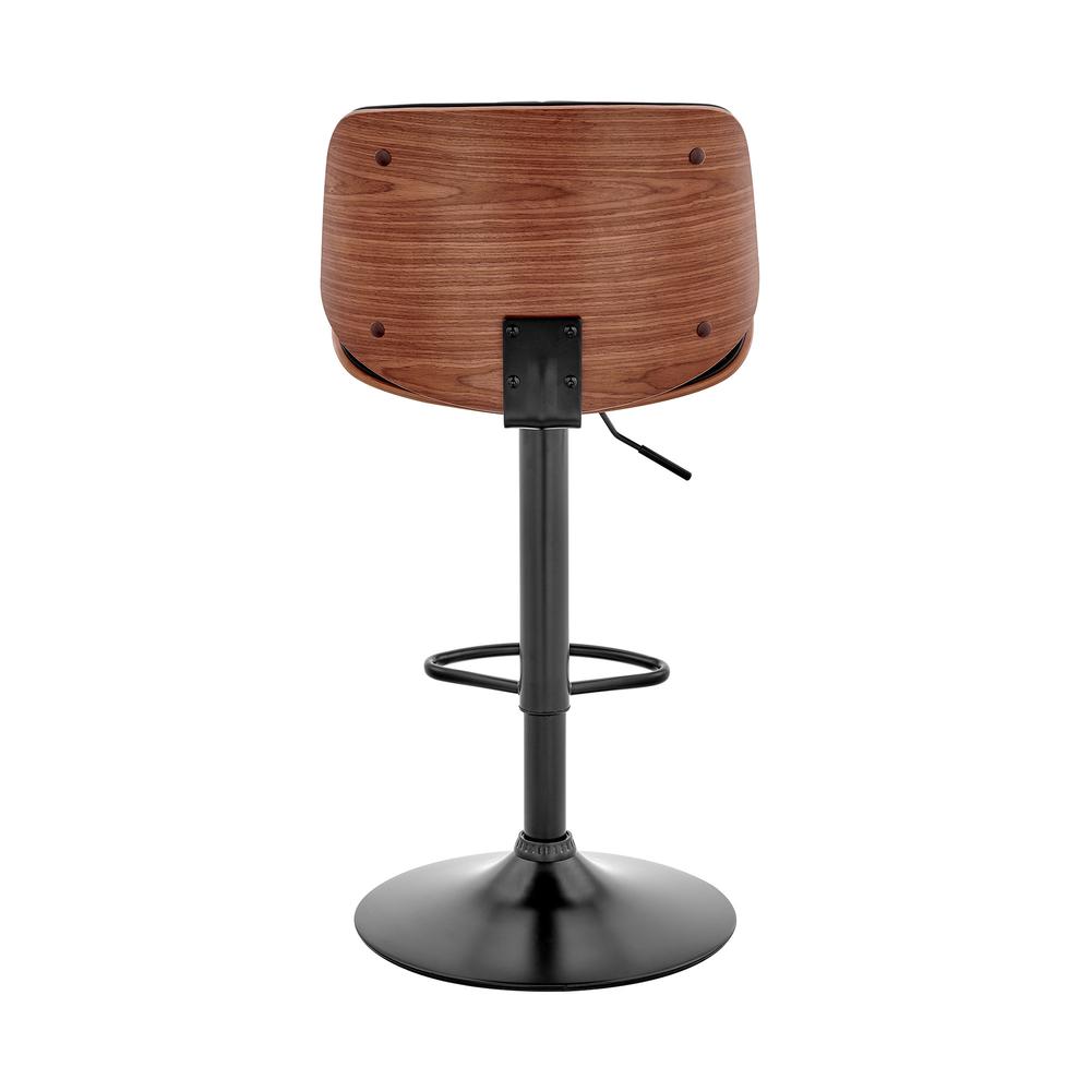 Adjustable Black Faux Leather Black Steel and Walnut Bar Stool. Picture 5