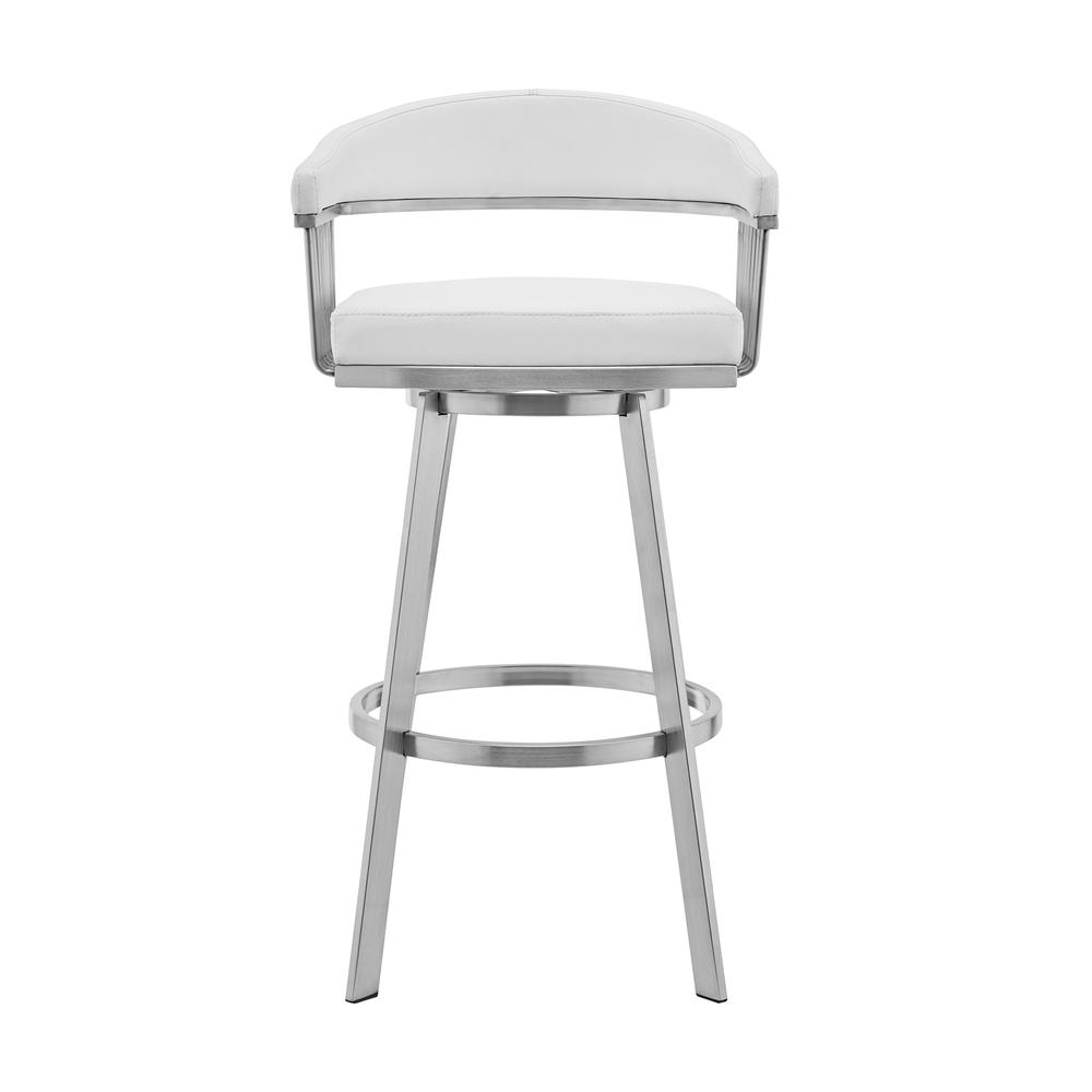 26" Mod White Faux Leather Brushed Silver Finish Swivel Bar Stool. Picture 2