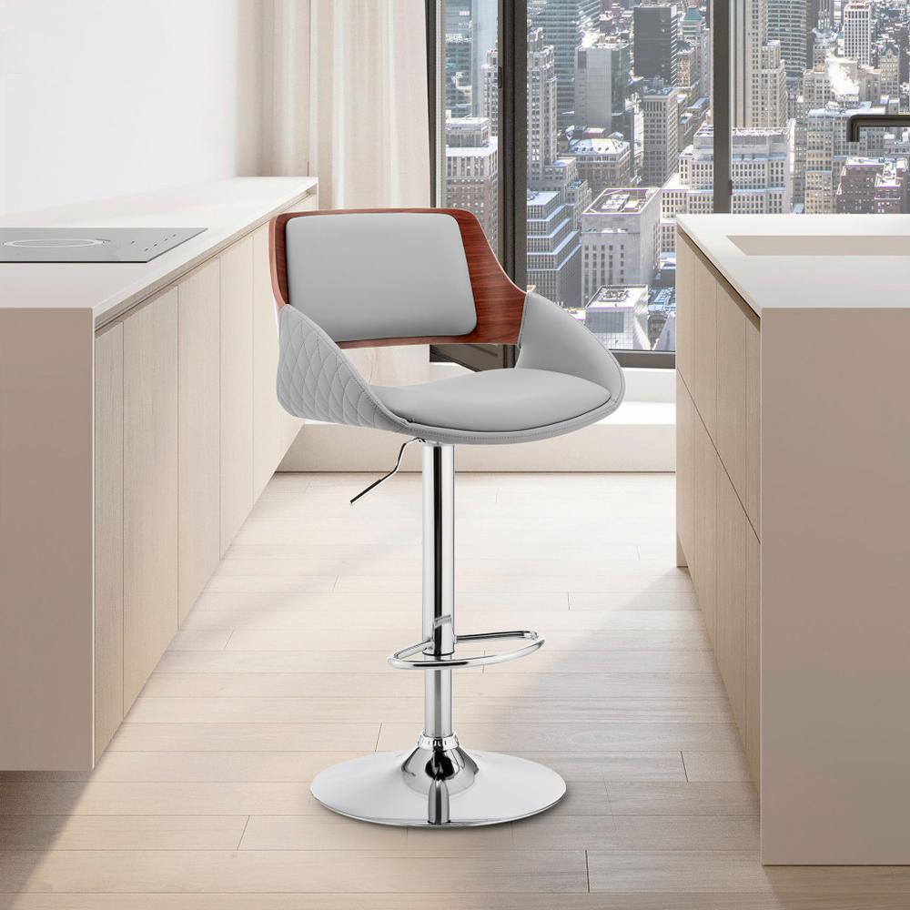 Grey Faux Leather Adjustable Chrome Swivel Bar Stool. Picture 9