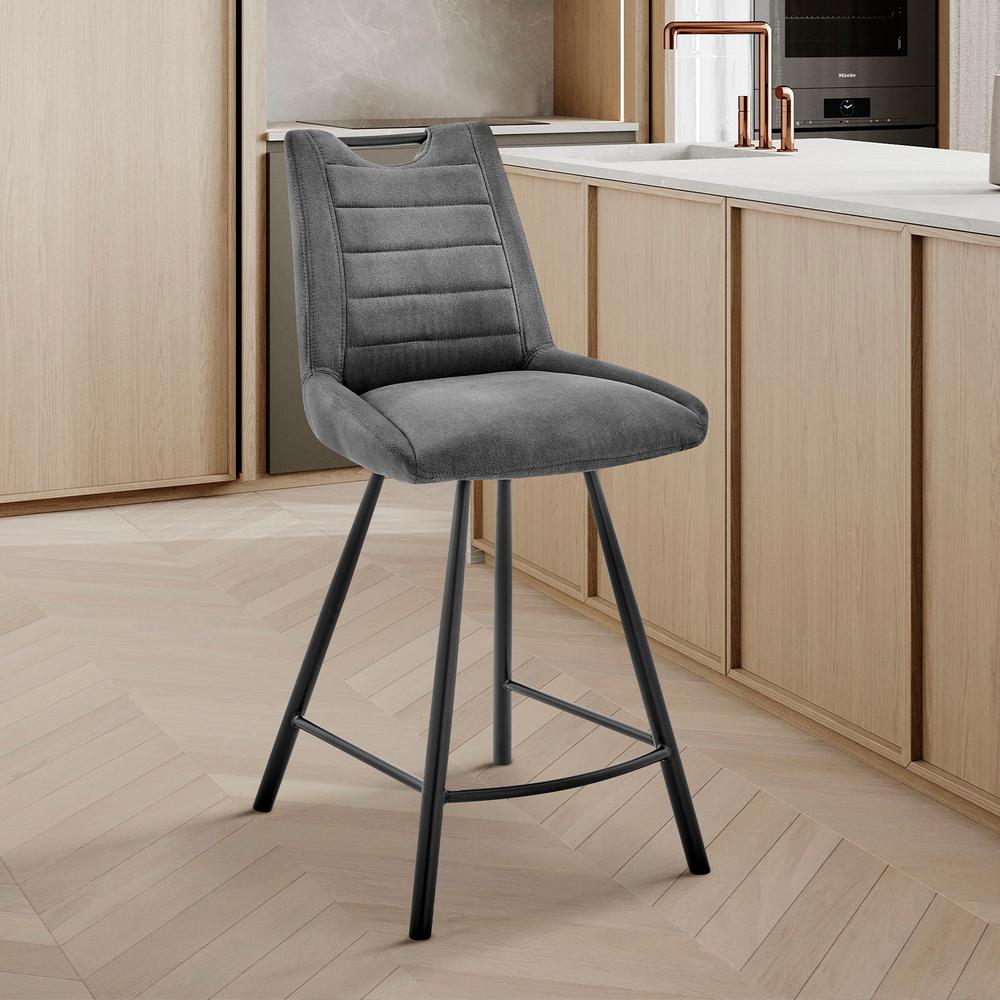 26" Gray Microfiber and Black Metal Counter Stool. Picture 9