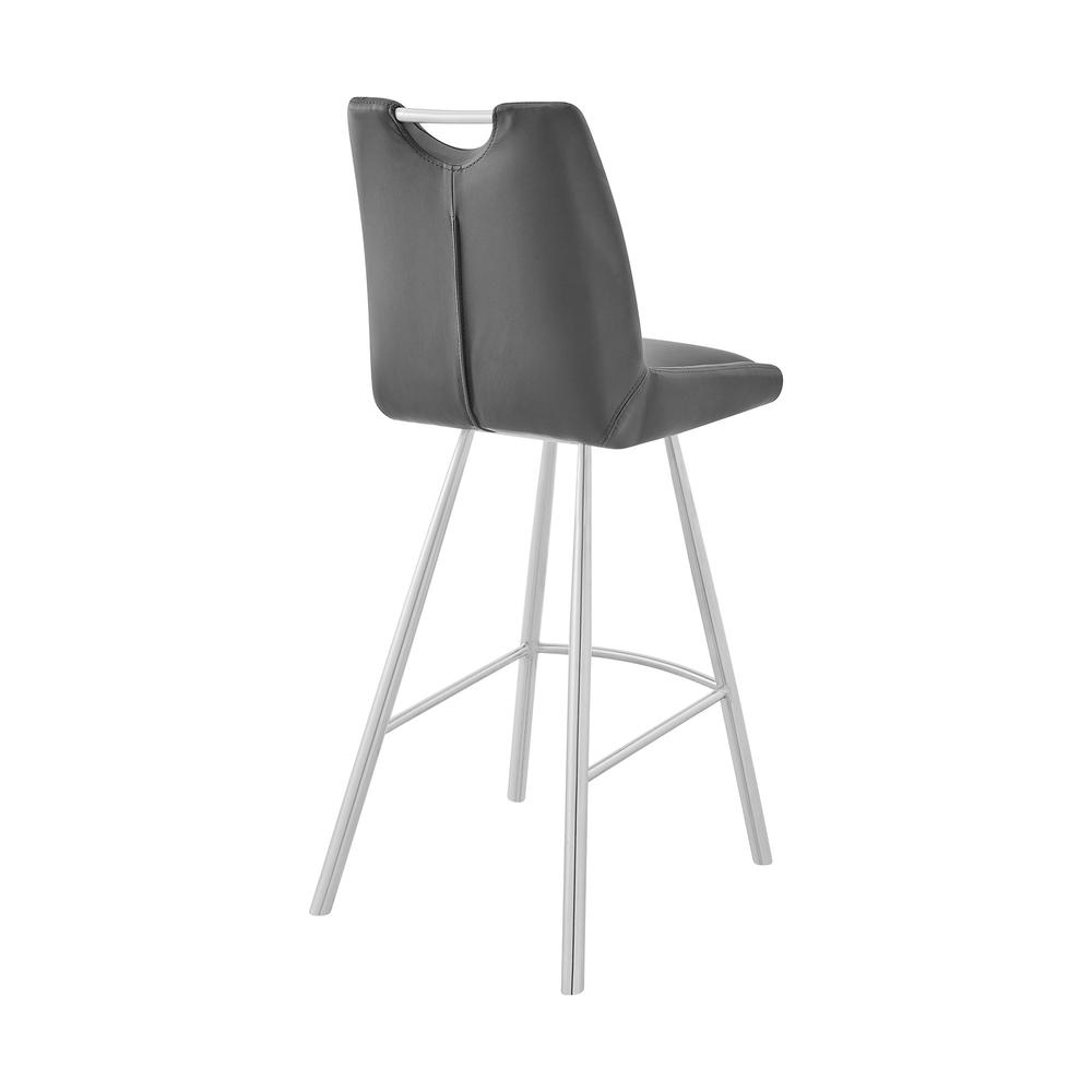26" Grey Faux Leather and Brushed Stainless Steel Counter Stool. Picture 4