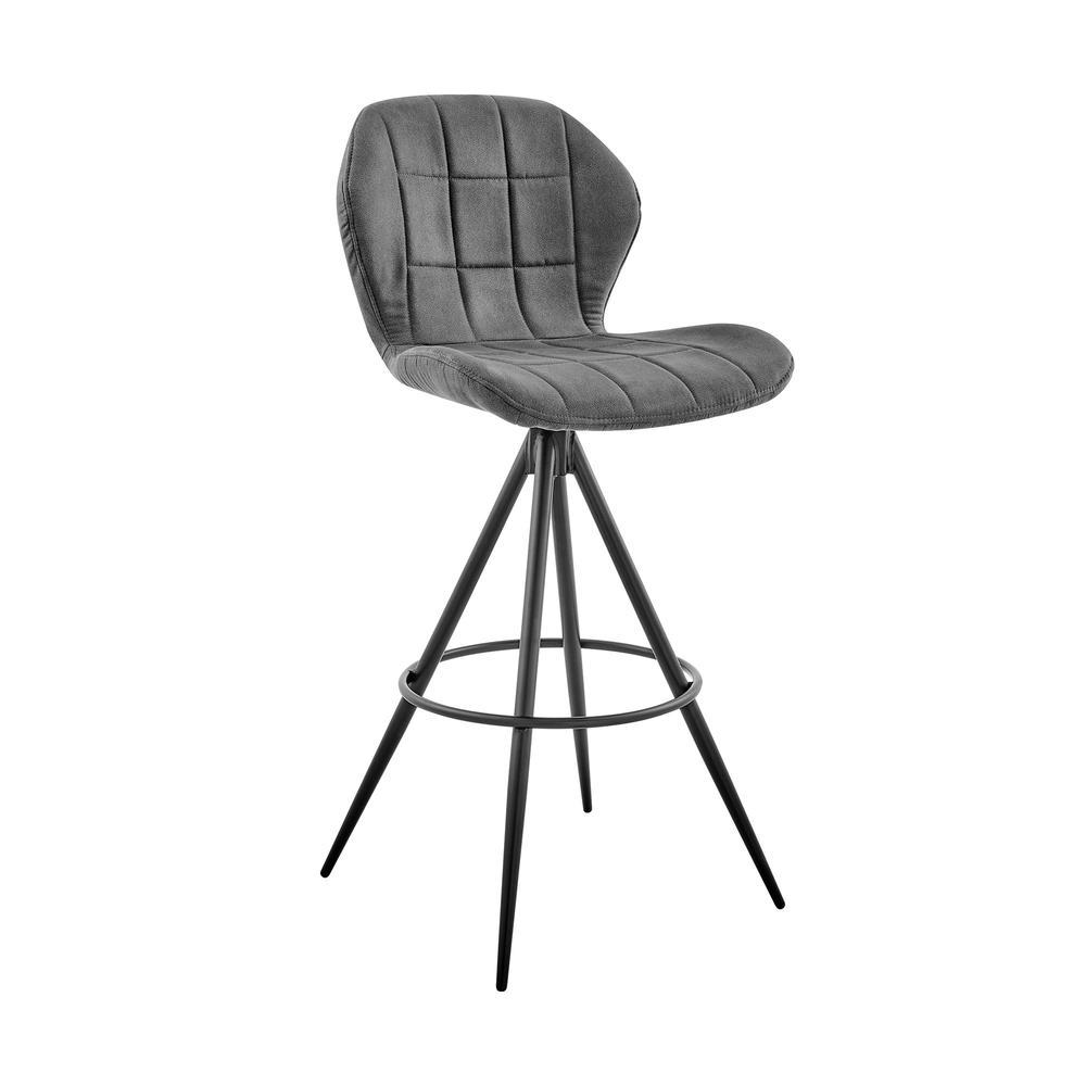 26" Charcoal Gray and Black Microfiber Squared Channel Bar Stool. Picture 1