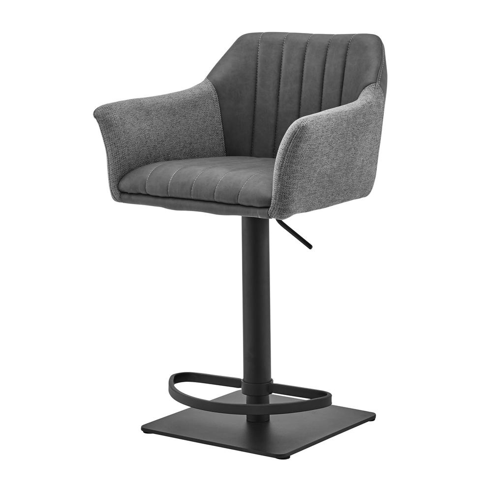 Lush Grey Faux Leather and Fabric Adjustable Swivel Stool. Picture 7