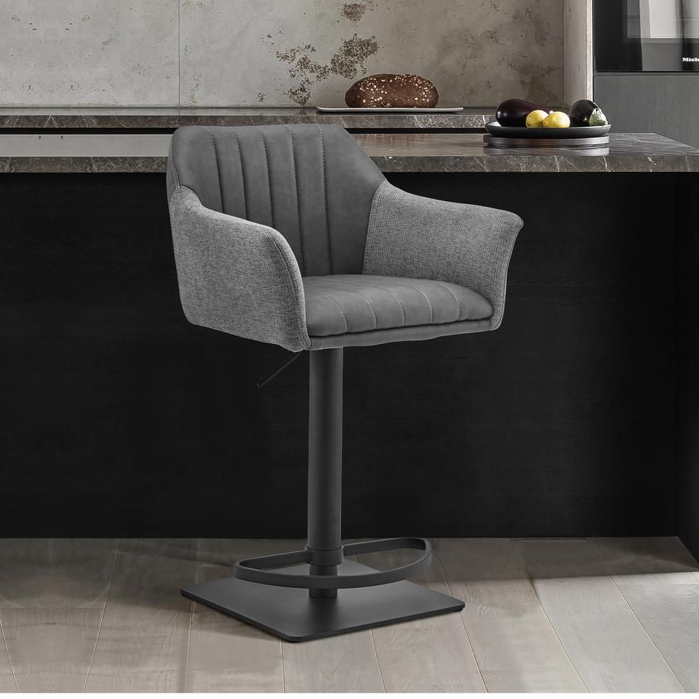 Lush Grey Faux Leather and Fabric Adjustable Swivel Stool. Picture 8