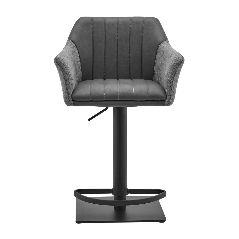 Lush Grey Faux Leather and Fabric Adjustable Swivel Stool. Picture 2