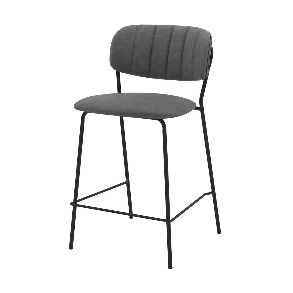 26" Mod Grey Faux Leather Bar Stool with Black Metal Frame. Picture 8