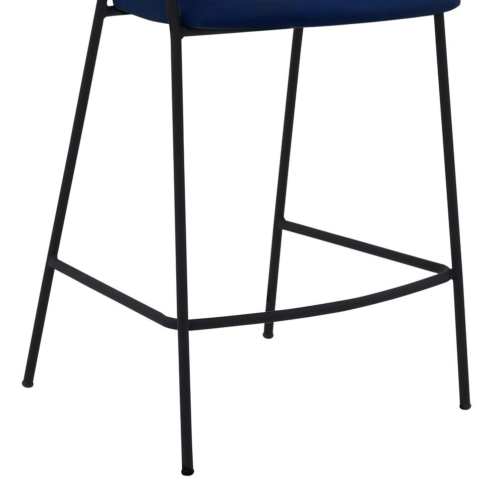37" Blue Faux Leather And Iron Low Back Counter Height Bar Chair. Picture 7