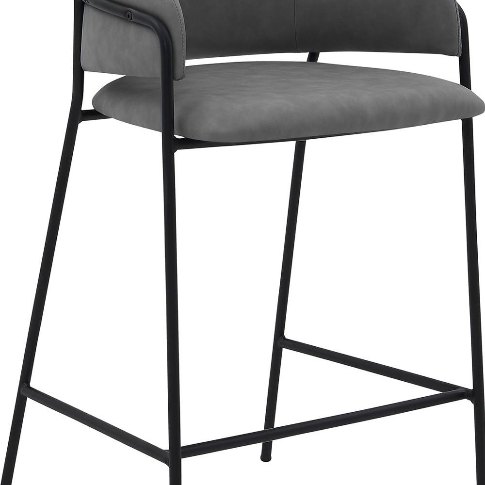 37" Gray Faux Leather And Iron Counter Height Bar Chair. Picture 9
