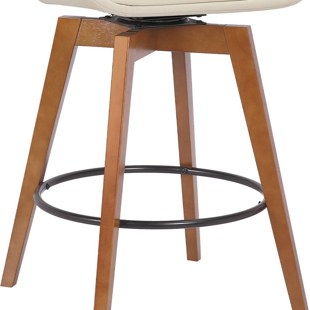 26" Luxurious Cream and Walnut Faux Leather Swivel Bar Stool. Picture 9