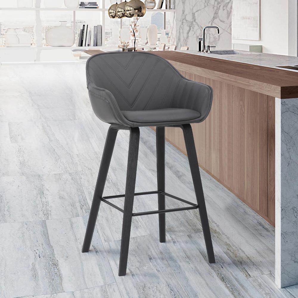 30" Grey Faux Leather Bar Stool with Wooden Frame. Picture 9