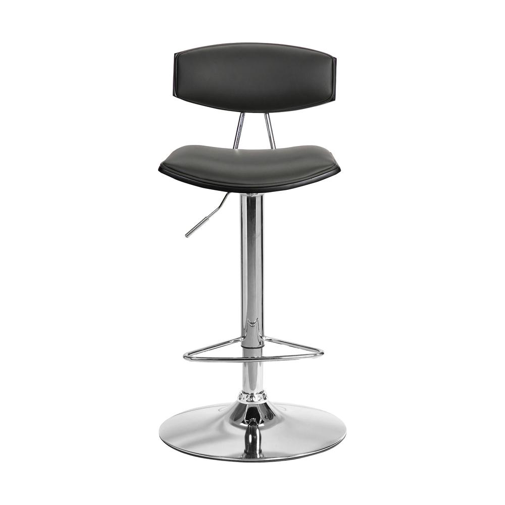 Gray Faux Leather Adjustable Chrome Base Swivel Bar Stool. Picture 3