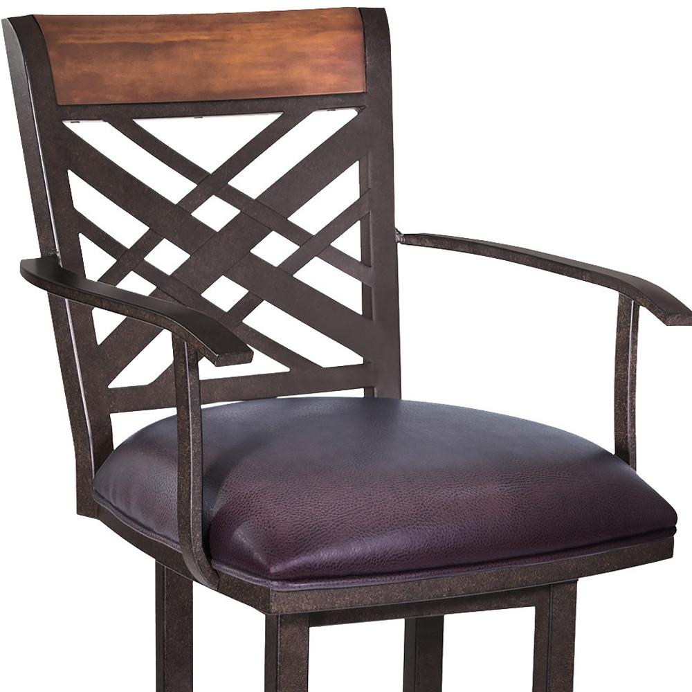 45" Brown Faux Leather And Iron Bar Height Chair. Picture 7