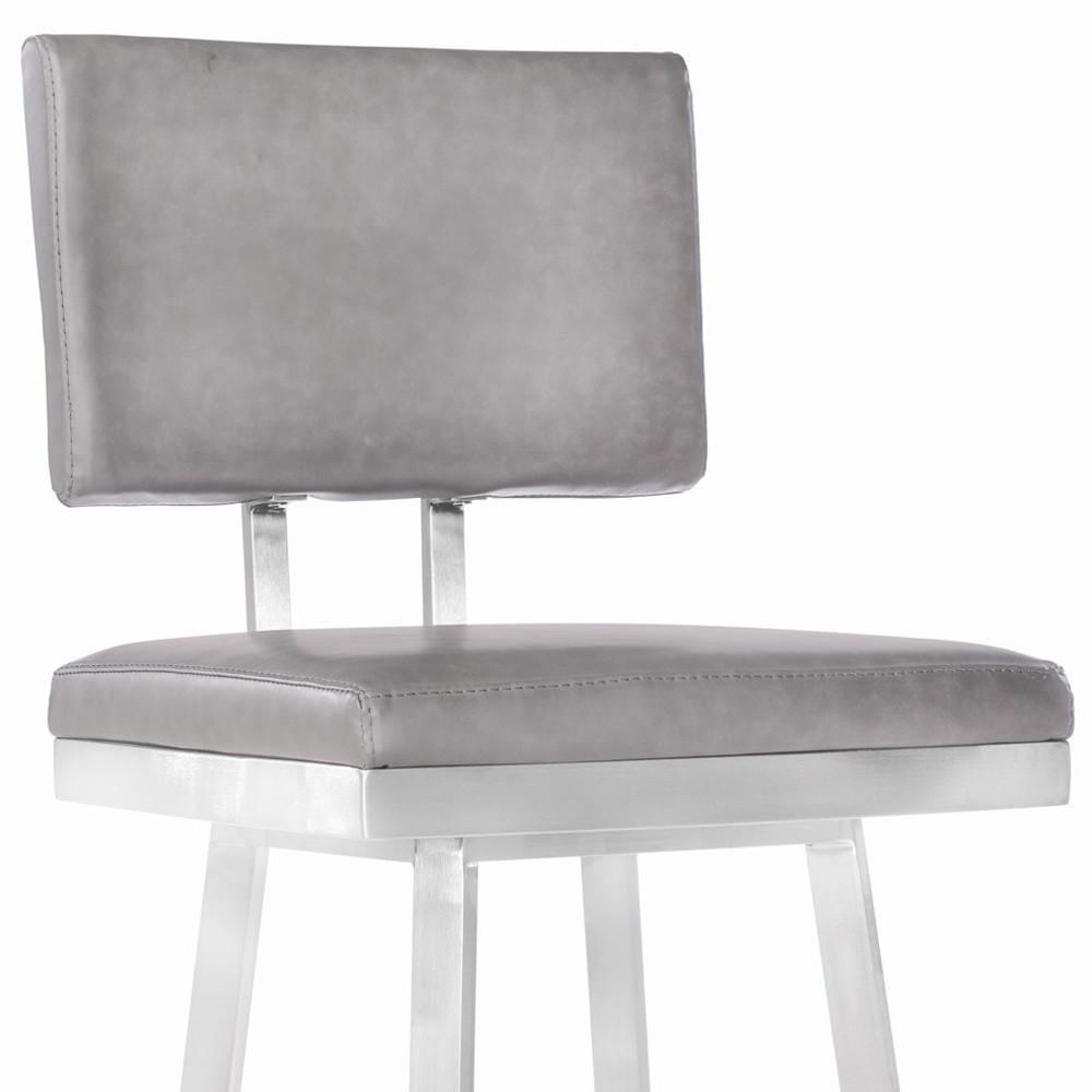 26" Vintage Gray on Stainless Faux Leather Rectangular Swivel Armless Barstool. Picture 8