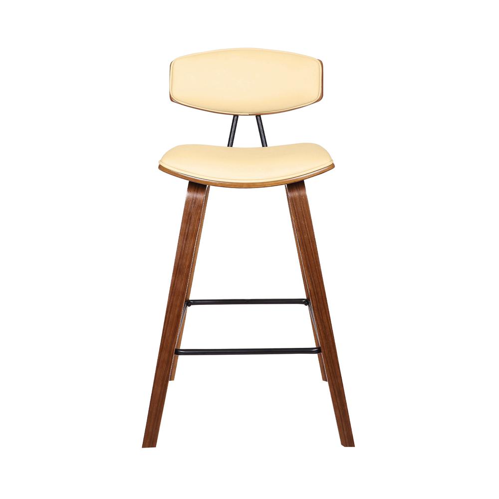 26" Cream Faux Leather Mid Century Modern Bar Stool. Picture 3