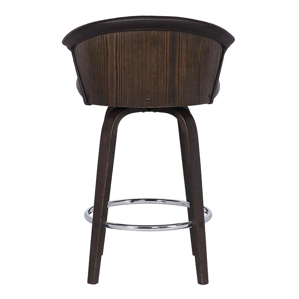 30" Dark Brown Faux Leather and Rustic Wood Back Swivel Bar Stool. Picture 5