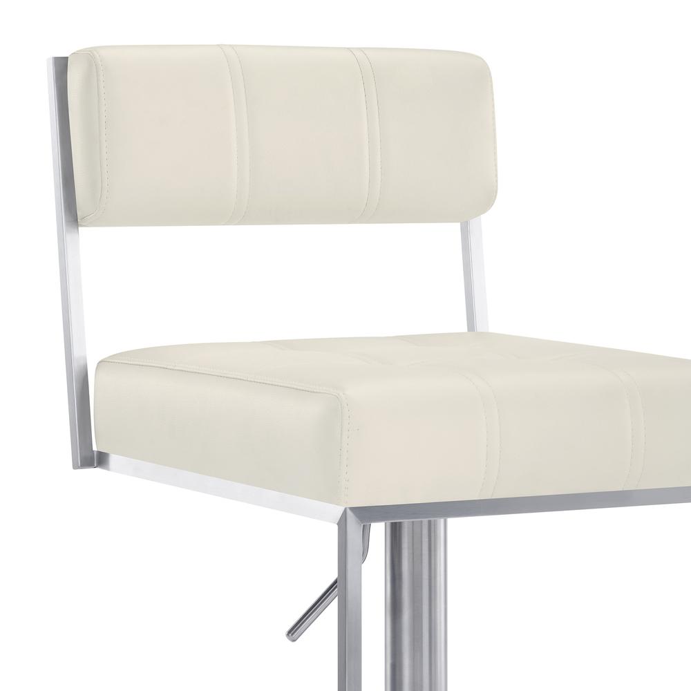 44" White Faux Leather And Iron Swivel Adjustable Height Bar Chair. Picture 8