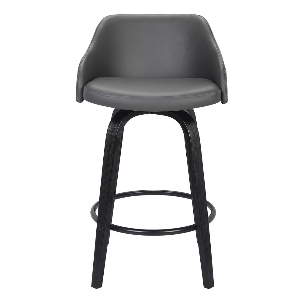 26" Gray Swivel Faux Leather Black Wooden Bar Stool. Picture 3