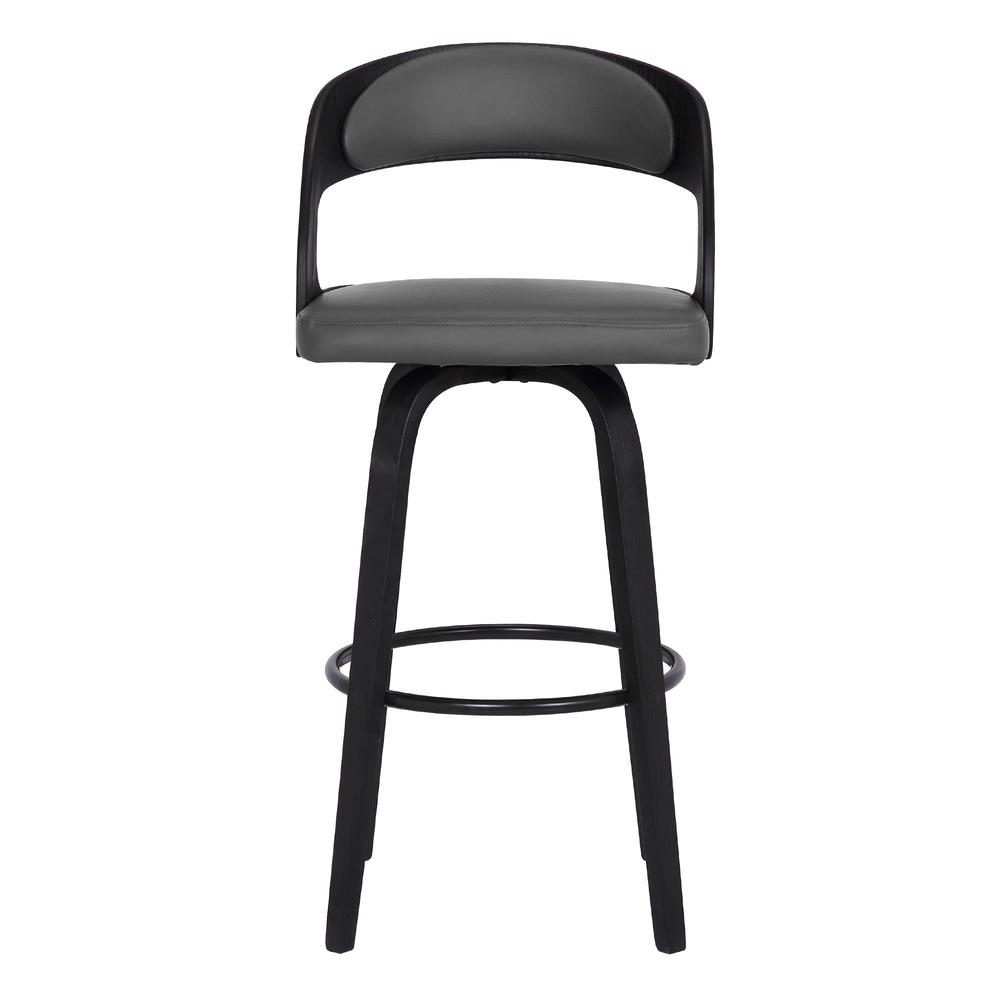 Gray Faux Leather Modern Black Wooden Bar Stool. Picture 3