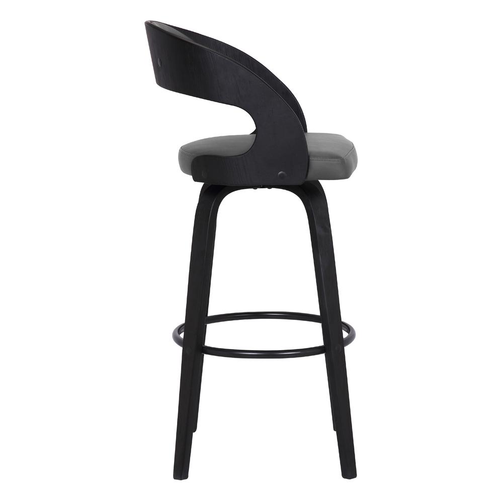 Gray Faux Leather Modern Black Wooden Bar Stool. Picture 4