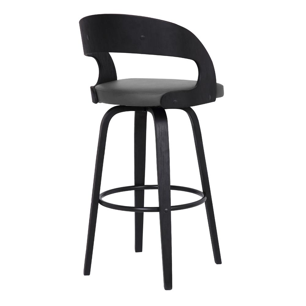 Gray Faux Leather Modern Black Wooden Bar Stool. Picture 5