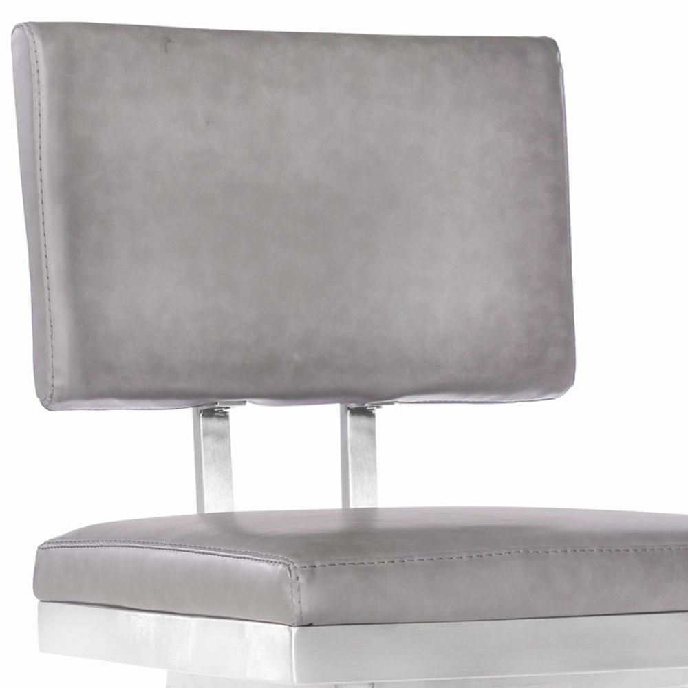 30" Vintage Gray on Stainless Faux Leather Rectangular Swivel Armless Barstool. Picture 7