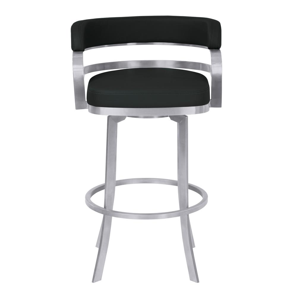 34" Black Brushed Stainless Steel Counter Height Swivel Backless Bar Chair. Picture 3