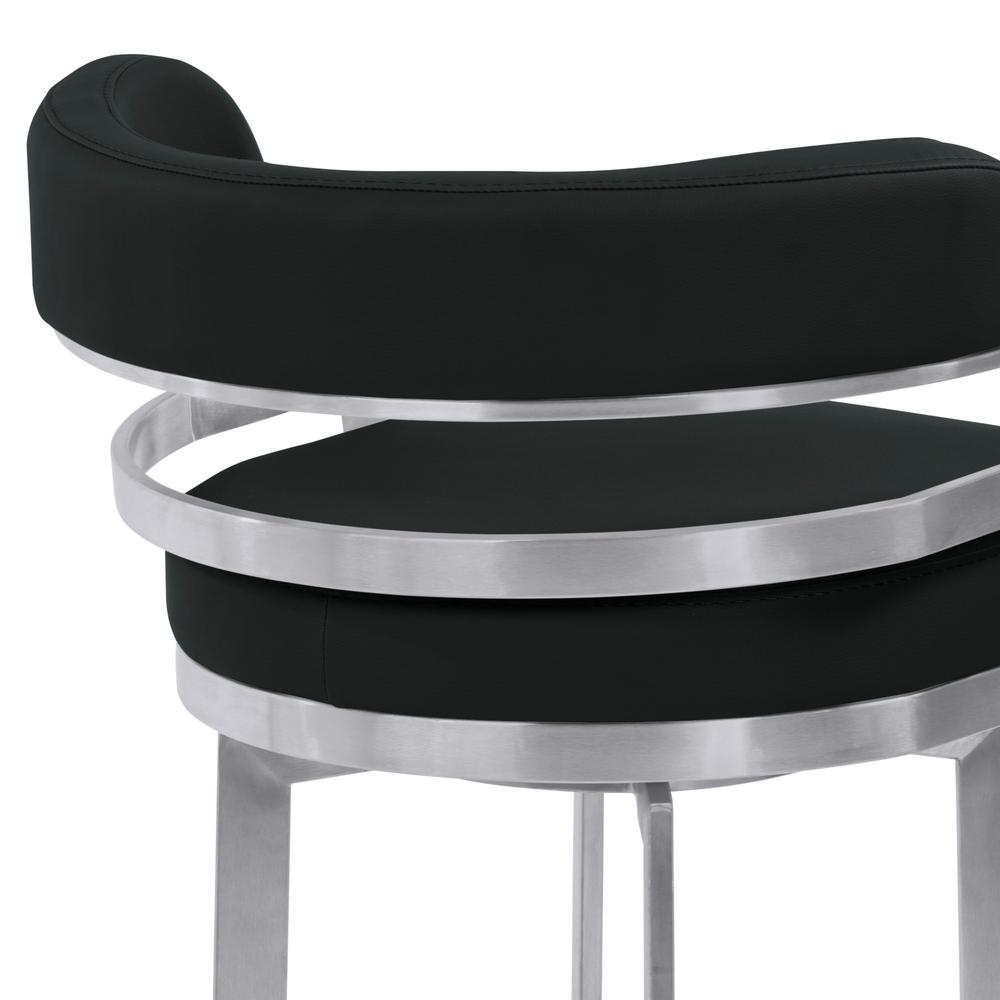 34" Black Brushed Stainless Steel Counter Height Swivel Backless Bar Chair. Picture 5